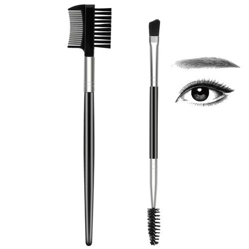2 in 1 Dual Eyebrow Brush,2 Pack Professional Eyelash Brush Eye Lash Comb Double-Ended Angled Eye Brow Brush Eyelash Brush Eyelash Comb Spoolie Brush Set Eye Makeup Tool Kit for Women