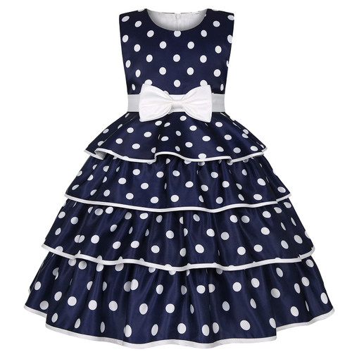Girls Christmas Dress Sleeveless Polka Dot Print Pageant Wedding Party Bowknot Dresses Princess Tutu Gown Dress 2-9 Years Navy Girls Christmas Dress Sleeveless Polka Dot Print Pageant Wedding Party Bowknot Dresses Princess Tutu Gown Dress 2-9 Years Navy