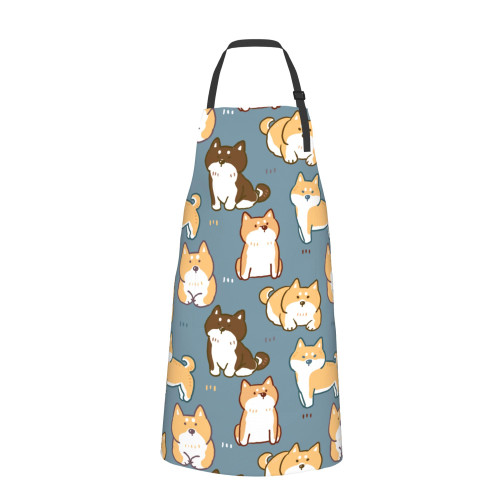 LAKIMCT Grey Shiba Inu Dog Waterproof Apron with Pockets Adjustable Bib Apron for Cooking Kitchen Garden Baking
