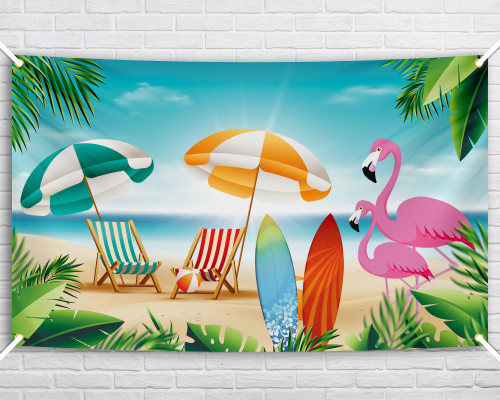 Large Beach Party Banner - Summer Backdrop for Beach Party Decorations - Hawaiian Beach Theme Party Decorations - Summer Party Backdrop for Hawaiian Party Decorations Pool Surfboard Banner for