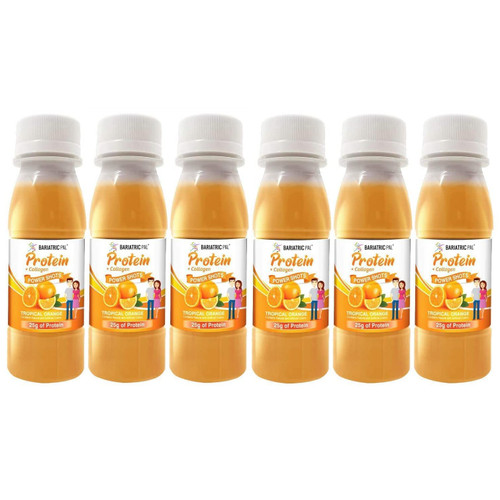 BariatricPal Ready-To-Drink 25g Whey Protein & Collagen Power Shots - Tropical Orange (6 Bottles)