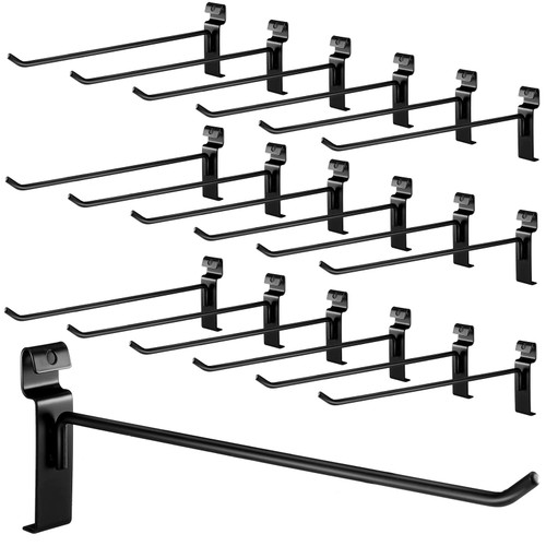 Oudain Gridwall Peg Hooks Black Grid Wall Panels Display Hooks Gridwall Hooks Hangers Wire Grid Display Rack Grid Wall Accessories for Retail Shop, Garages, Workshops (12 Inch, 25 Pack)