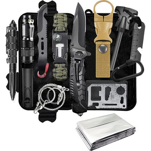 KEPEAK Survival Kit, Survival Gear and Equipment 14 in 1, Emergency Survival Tool Cool Gadgets for Outdoor Emergency Camping Hiking