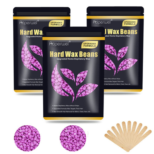 Auperwel Wax Beads for Hair Removal, 10.5oz Upgraded Formula Painless Hard Wax Beans Waxing Beads for Face, Eyebrow Brazilian Bikini Refill 3 Packs with 10pcs Applicators (3 Violet)