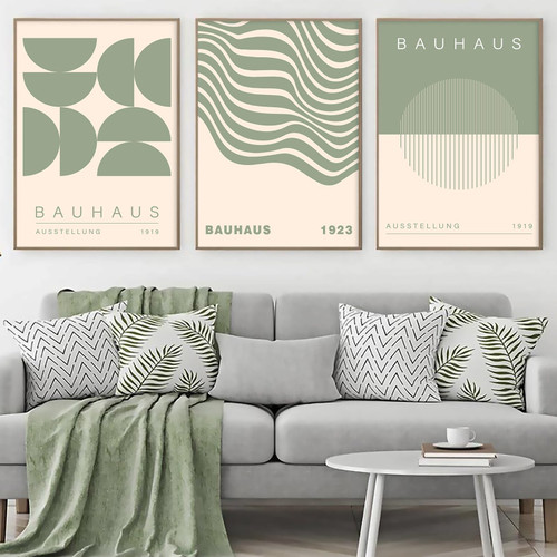 Green Geometric Wall Art Abstract Geometric Canvas Painting Mid Century Geometric Print Green Geometric Lines Wall Art Bauhaus 1923 Poster Sage Green Abstract Painting Bauhaus Artwork 16x24in Unframed