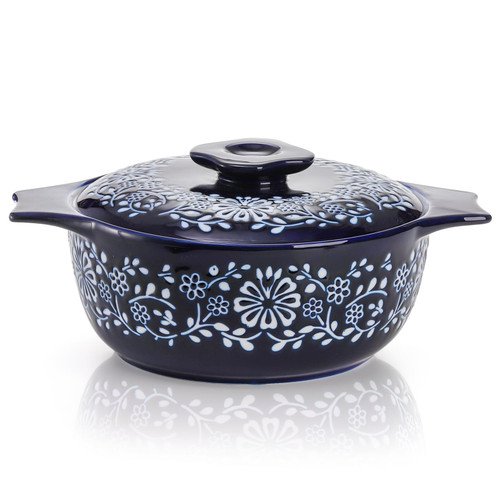 Bekith Casserole Dish with Lid, Ceramic Casserole Dish For Oven, 2.6-Quart Round Baking Dishes, Oven Safe and Durable Bakeware for Dinner and Party, Wedding Gifts, Blue