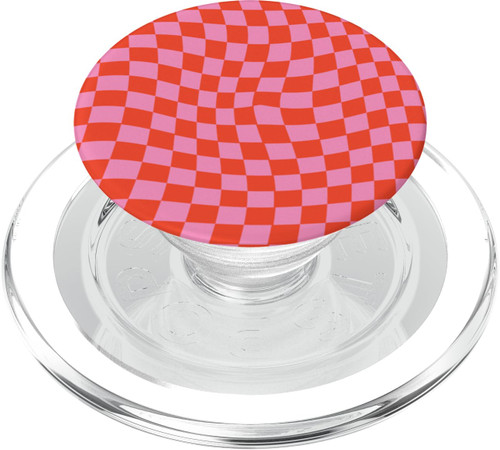 Classic Checkered Checker Checkerboard Wavy Pink Red PopSockets MagSafe PopGrip for iPhone