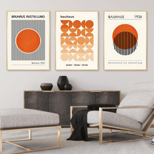 Mid Century Modern Bauhaus Wall Art Orange Boho Pictures Abstract Geometric Prints Bauhaus Orange Poster Boho Line Art Print Orange Geometric Wall Art Bauhaus Artwork for Bedroom 16x24inx3 Frameless