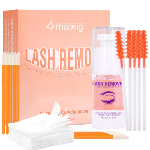 Lash Remover for DIY Eyelash Extensions Lash Cluster Quick Dissolves Lash Glue Remover DIY at Home Lash Adhesive Remover Lash Bond Remover with Lash Brushes, Cotton Combs and Pads(20ML Gentle Formula)