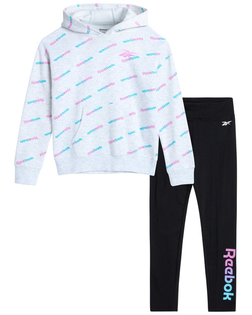 Reebok Girls' Sweatsuit Set - 2 Piece Hoodie Sweatshirt and Leggings - Youth Clothing Set for Girls (7-12), Size 8, Oatmeal Heather