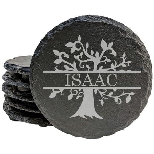 Family Tree Monogram Personalized Custom Coasters - Round Slate - set of 4