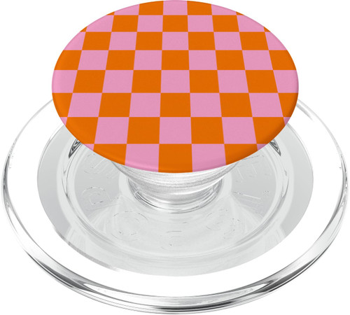 Pink and Orange Checkered Checkerboard Pattern PopSockets MagSafe PopGrip for iPhone