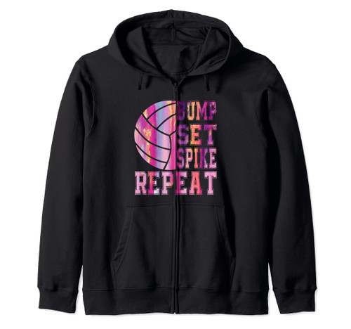 Pink Purple Teen Girls Volleyball Bump Set Spike Repeat Zip Hoodie