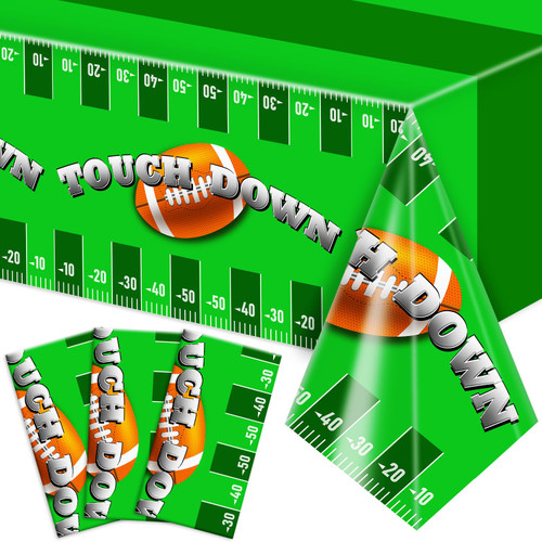 Labeol 3 Pack Football Tablecloth, Football Theme Party Touchdown Tablecloth, 54 x 108 inch Disposable Plastic Waterproof Rectangle Game Day Tablecloth for Football Party Decorations Supplies