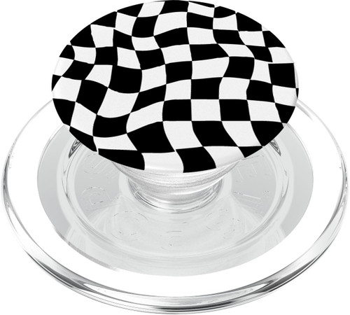 Wavy Checkered Black and White Checkerboard Pattern PopSockets MagSafe PopGrip for iPhone