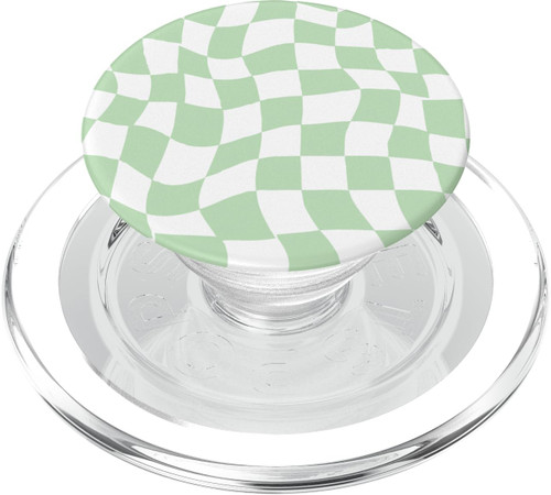 Wavy Checkered Light Green- Sage Green Checkerboard Pattern PopSockets MagSafe PopGrip for iPhone