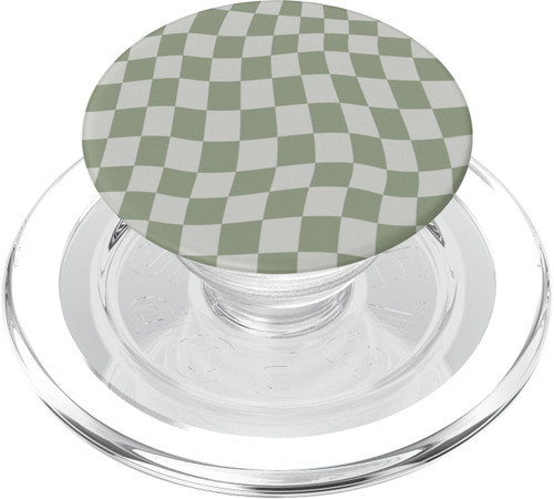 Wavy Checkered Sage Green Checkerboard Pattern Aesthetic PopSockets MagSafe PopGrip for iPhone
