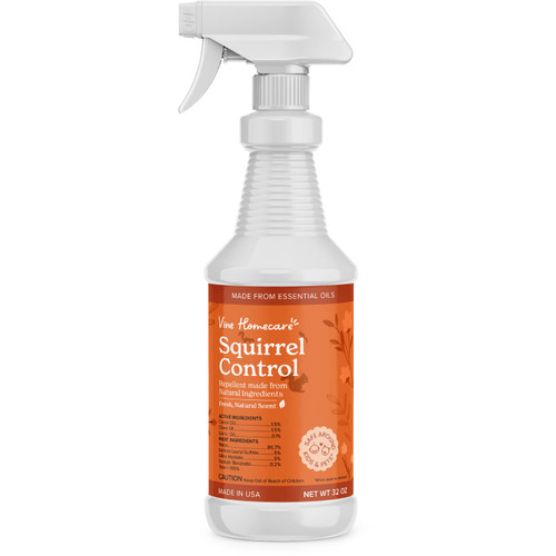 Vine Homecare - Squirrel Control Spray - Natural, Non-Toxic Squirrel Repellent - Quick, Easy Pest Control - Safe for Use Around Children and Pets - Made with Essential Oils - 32 OZ