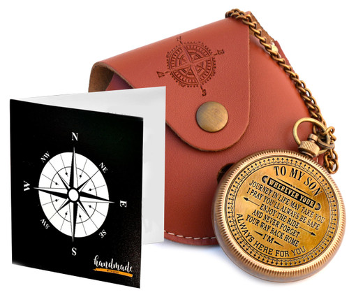 Gift for Son from Mom Dad | Engraved Compass 2" - Father to Son Gifts, Mom to Son Gifts for Graduation, Birthday Baptism Confirmation Communion