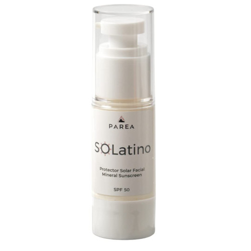 SoLatino SPF 50 facial mineral sunscreen by La Parea Wellness. High UV protection for the daily Skin Care Routine. Non-greasy formula.