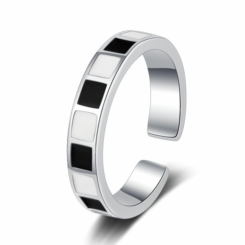 BG&WLing Checkerboard Statement Ring for Women Girls Sterling Silver Thumb Rings with Open Knuckle Adjustable Dainty Stackable Finger Rings