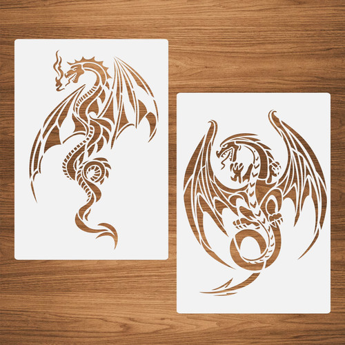 Medieval Dragon Stencils, 2 Pcs Dragon Plastic Stencils Templates for Painting on Wood Canvas Wall 8.3"x11.7"