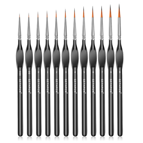 GETHPEN Detail Paint Brushes, Miniature Paint Brushes, 12PC Fine Detail Paint Brush Set, Mini Small Painting Brushes for Art, Crafts, Acrylic, Watercolor, Oil, Model, Face, Warhammer 40k