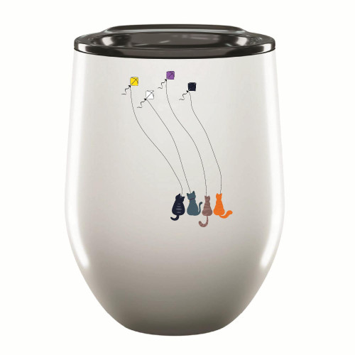 Animals Flying Kites Nonbinary Gender Kawaii Dog Owner Cute Cat Lover Enby Pride Nonbinary Flag Color 12oz Wine Tumbler Cup