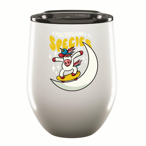Skater Unicorn Gift Multiplanet Species Skateboarding On the Moon Gift for Skateboarding Fans 12oz Wine Tumbler Cup