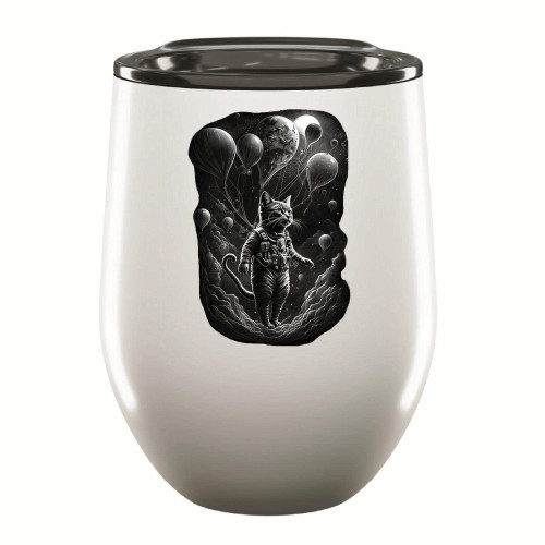 Unique Gift Idea for Cat Lovers Astronauts Cat Flying with Balloons 12oz Wine Tumbler Cup