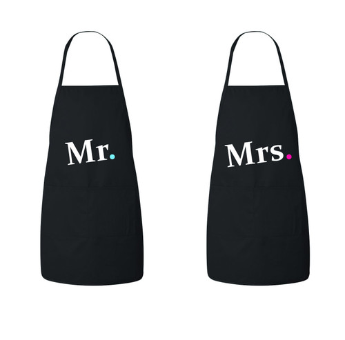 FASCIINO Set of Hubby Wifey Mr. / Mrs. His and Hers Chef Couples Apron Valentines Wedding Bridal Gift 2pcs (black)