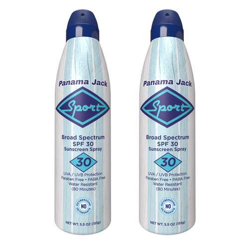 Panama Jack Sport Sunscreen Spray - SPF 30, Broad Spectrum UVA/UVB Protection, PABA, Paraben, Gluten & Cruelty Free, Water Resistant (80 Minutes), 5.5 OZ (Pack of 2)