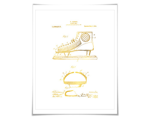 Hockey Skate Gold Foil Patent Illustration. 7 Foil Colours. Sports Poster. Vintage Art Print