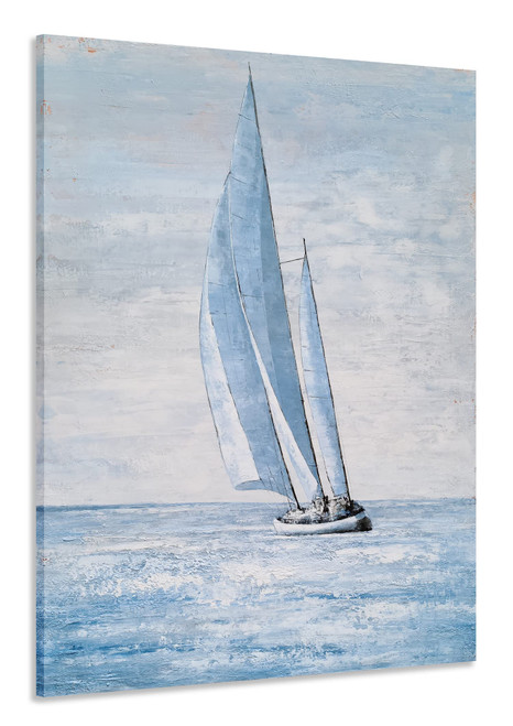 Yihui Arts Coastal Sailing Boat Canvas Wall Art - Blue and White Nautical Picture for Living Room, Bedroom, or Bathroom Decor with Vertical Seaside Artwork