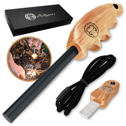 Ultimate Ferro Rod Fire Starter - Weatherproof Ferro Rods Survival Kit - Magnesium Flint and Steel Ferrocerium Striker Set with Scraper, Paracord & Leather Sheath - Outdoor Emergency Camping Tools