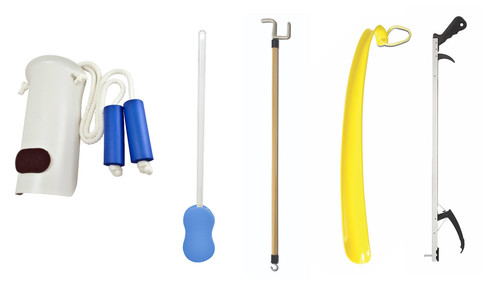 Essential Medical Supply Everyday Essentials Hip and Knee Surgery Recovery Kit with a Sock Aid, Shoehorn, Sponge, Reacher and Dressing Stick