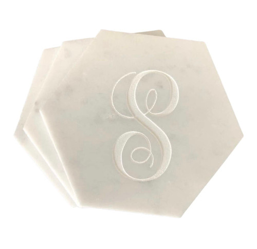 Personalized Engraved Single Initial Marble Coasters, Personalized Marble Hexagon Coasters, Geometric Coasters, Marble Coasters, Modern Coasters, Engraved Marble Coasters, Engraved Coasters