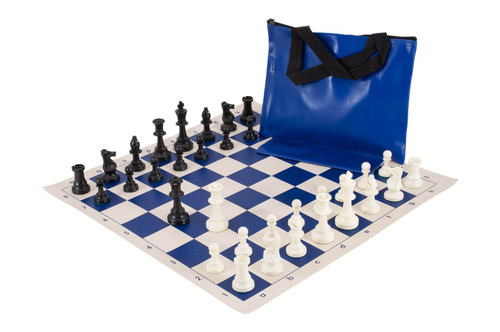 The House of Staunton Standard Chess Set Combination - Triple Weighted Regulation Pieces, Vinyl Chess Board and Standard Bag (Royal Blue)