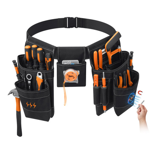 BOMOKS Tool Belts with Magnetic and Quick Release Buckle,Heavy Duty Detachable & Adjustable Utility Belt,Work Apron for Men and Women,for Electrician,Carpenter,Construction Tool Bag,Gifts