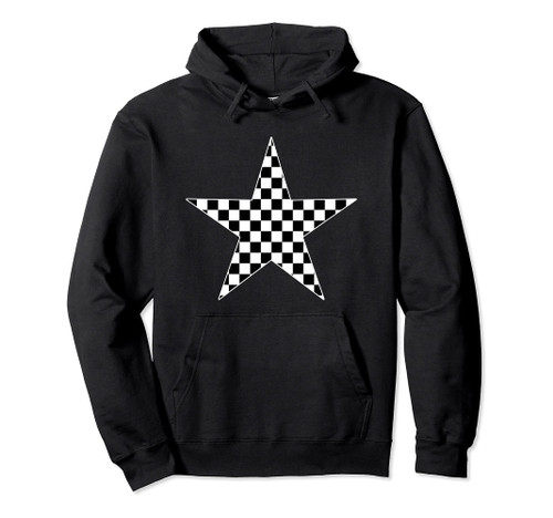 Checkered Star Black White Racing Checkerboard Pullover Hoodie