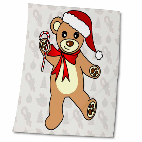 3dRose Christmas Cute Dancing Brown Teddy Bear with Santa hat - Towels (twl-15386-2)