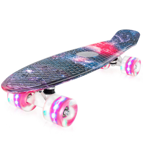 Nattork Skateboards 22 inch Mini Cruiser Skateboard Complete Retro Skate Boards with Colorful Light Up Wheels for Kids Girls Boys Beginners