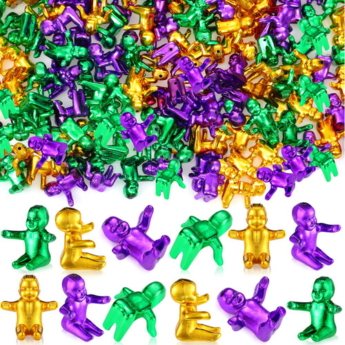 300 Pcs Mardi Gras King Cake Baby 1 Inch Mini Plastic Baby Cake Toppers Purple Green Gold Mardi Gras Babies Tiny Plastic Babies Mini Plastic Babies Doll for Mardi Gras Party Decorations Supplies