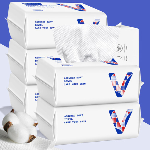 Vuacepe Face Clean Towels Disposable Clean Skin Club Face Towels, 600 Count Biodegradable Soft Facial Tissue, Lint- free Kleenex Hand Towels, Makeup Remover Dry Wipes 100% Cotton Thick Face Wash Cloth
