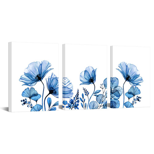 iKNOW FOTO Navy Flower Canvas Wall Art 3 Piece Blue Floral Painting Prints Picture Modern Bedroom & Bathroom Decor Framed and Ready to Hang Each Panel 12x16 Inches iKNOW FOTO Navy Flower Canvas Wall Art 3 Piece Blue Floral Painting Prints Picture Modern Bedroom & Bathroom Decor Framed and Ready to Hang Each Panel 12x16 Inches