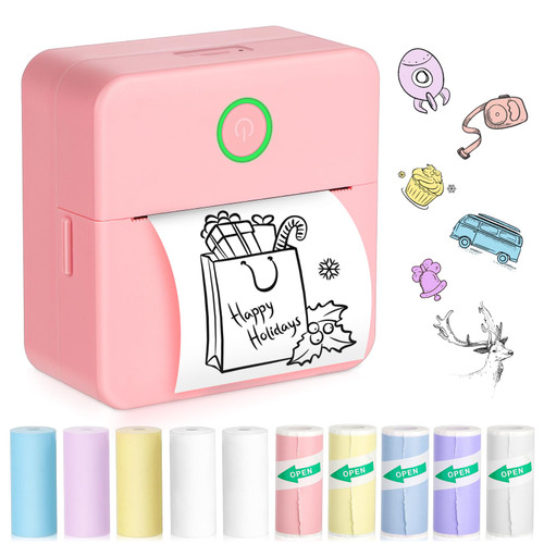 Mini Pocket Bluetooth Printer-Portable Thermal Printer with 10 Roll Papers for Journal/DIY Scrapbook/Travel/Notes/Lists/Label/Memo, Receipt Printer for Children Women Gifts Kids Christmas iOS&Android