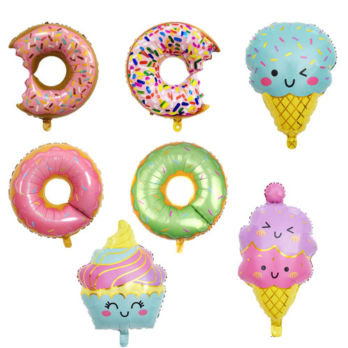 7Pcs Ice Cream Balloons and Donut Foil Balloon Set Doughnut Mylar Balloons for Ice Cream Summer Hawaii Luau Birthday Baby Shower Party Decorations Supplies
