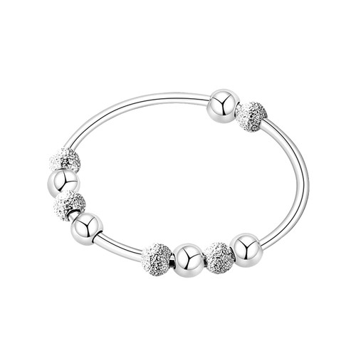925 Sterling Silver Fidget Band Ring with Beads for Women Men, Anti Anxiety Adjustable Ring for Adults, Spinner Rings for Stress Reliever Band Rings Anxiety Relief Spinning Statement Ring?7?