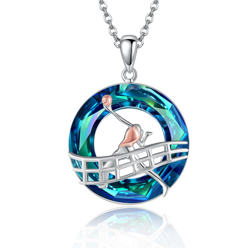 MONGAS Volleyball Necklace Sterling Silver Crystal Necklace Volleyball Pendant Necklace Crystal Jewelry Christmas Gifts for Women Girls