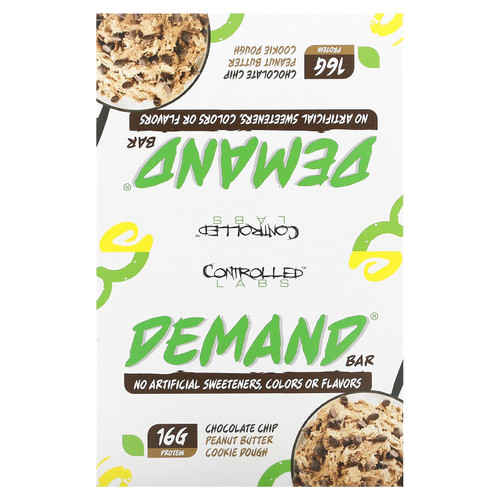 Controlled Labs Demand Protein Bars - 12 pack - 16g of Protein per Serving, Natural, High-Protein/Low-Carb Bar, 2.12 oz (Chocolate Chip/Peanut Butter/Cookie Dough)